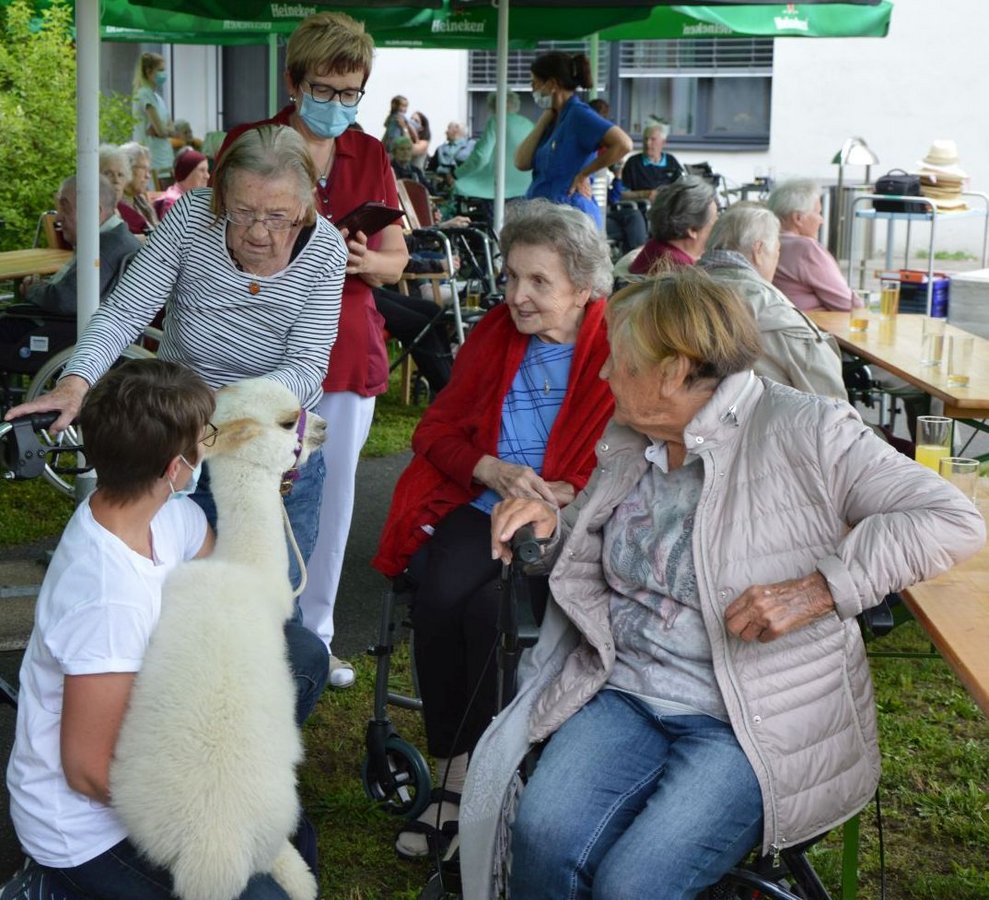 BewohnerInnen und Alpaka